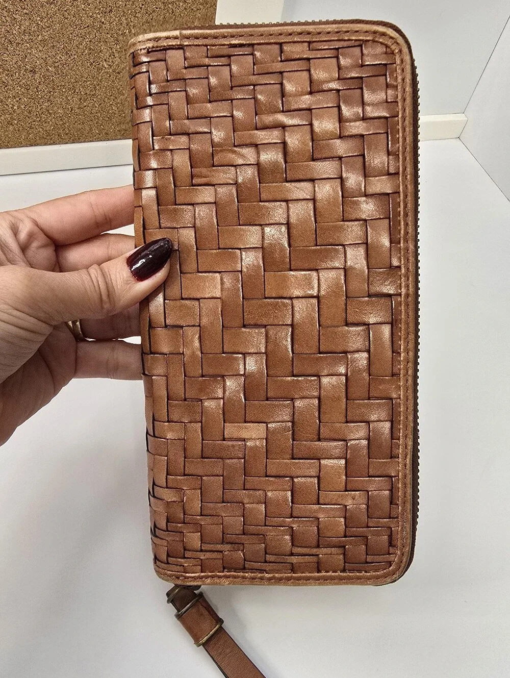 Cole Haan Woven Zip-Around Wallet - Tan Brown